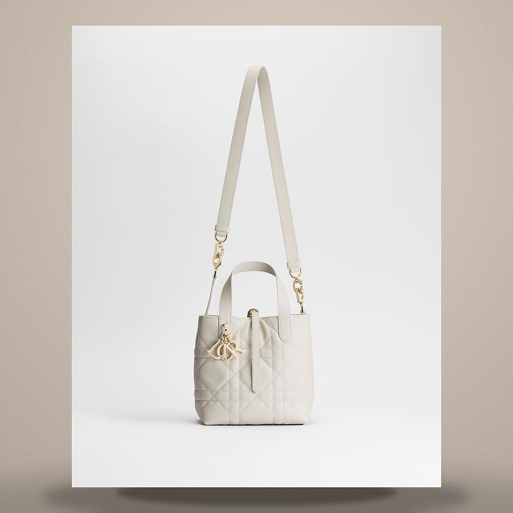 DIOR Toujours Small Vertical Latte Macro Cannage Calfskin Tote Bag