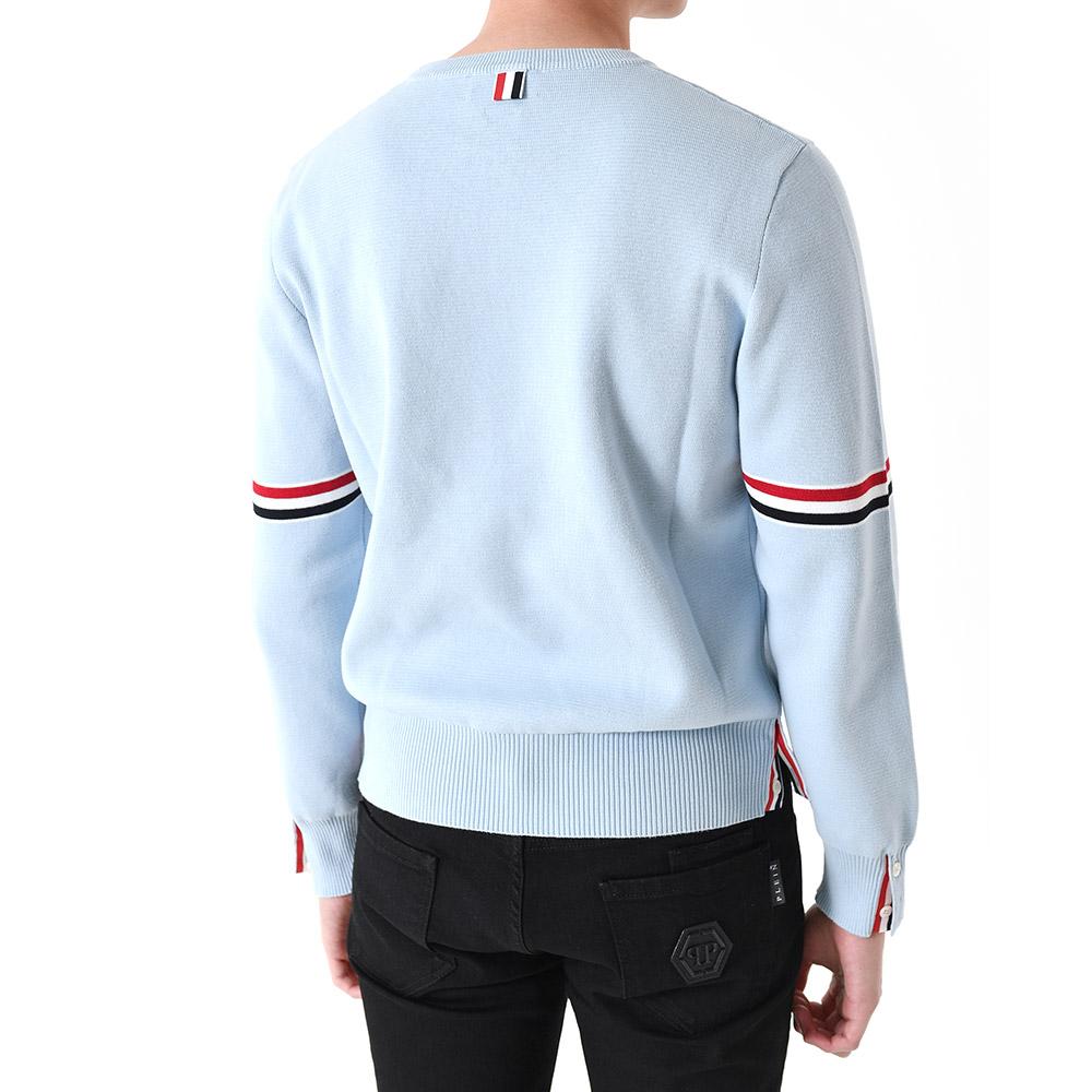THOM BROWNE Sky Blue Milano Stitch Armband Crewneck Knit Sweater