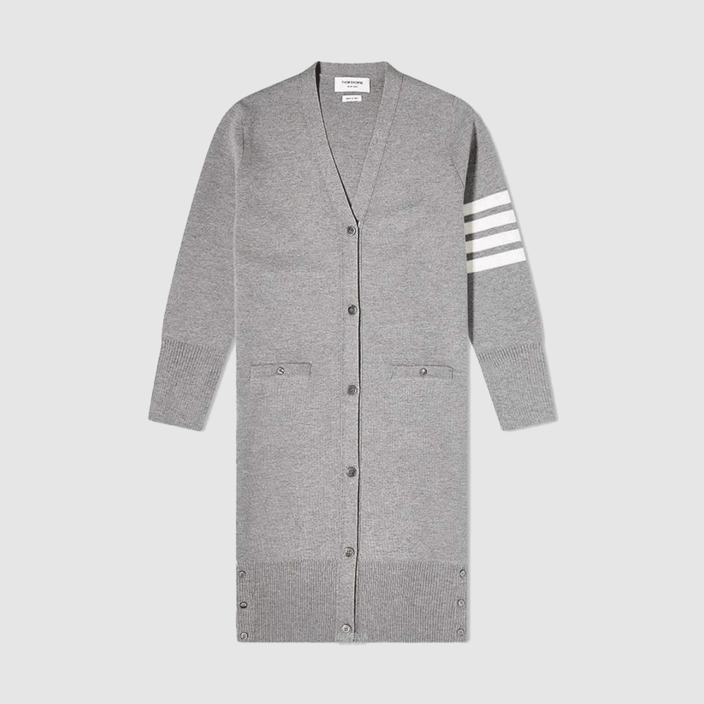 THOM BROWNE Women’s Milano Stitch Wool Long Cardigan Gray