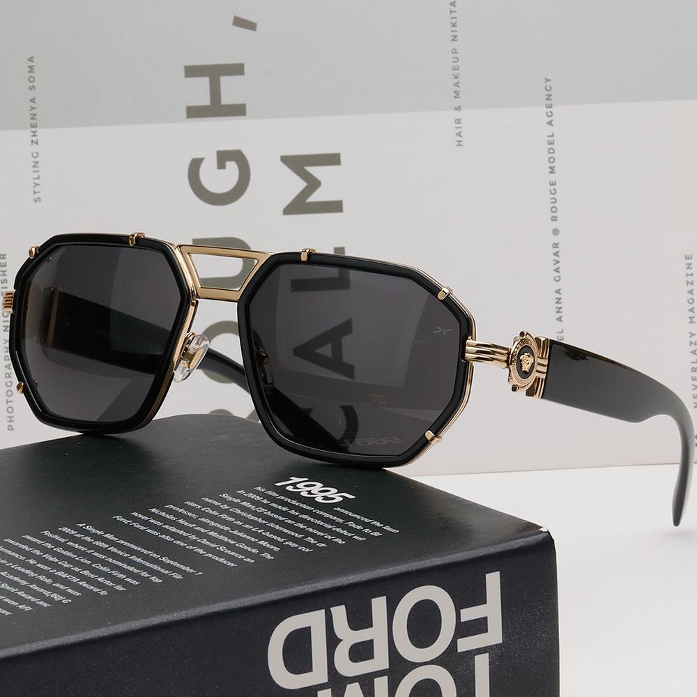 Versace Black Two-Bridge Medusa Gold-Trim Unisex Sunglasses VE2228 1002 87
