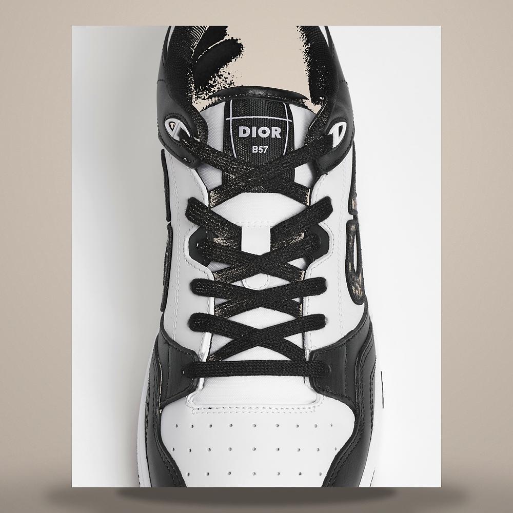 DIOR B57 Dribble Low-Top Sneakers Black/White Calfskin Beige/Black Oblique Jacqu