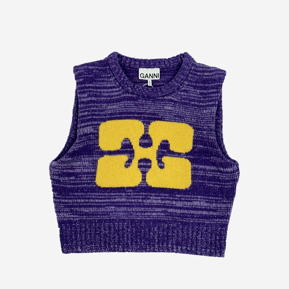 GANNI Purple Graphic Cropped Knit Vest K1953520