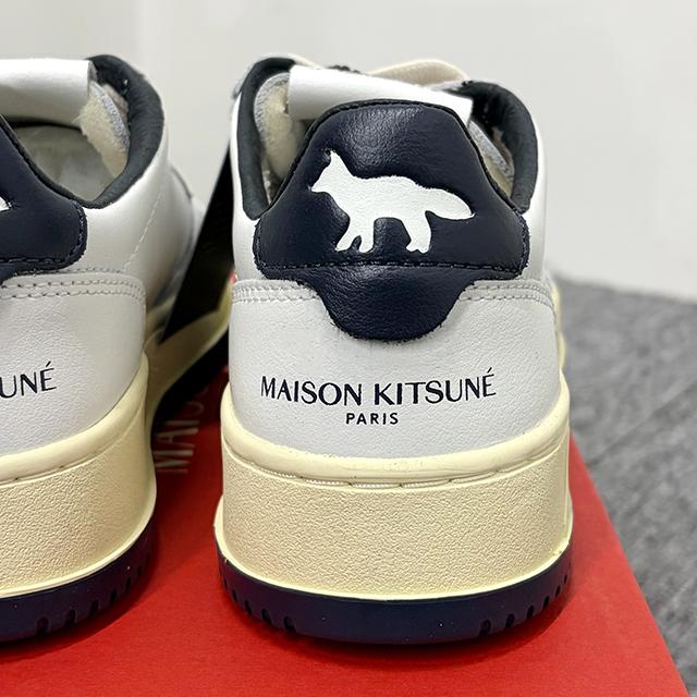 AUTRY x Maison Kitsuné White Navy Leather Medalist Low Sneakers AULWMK01