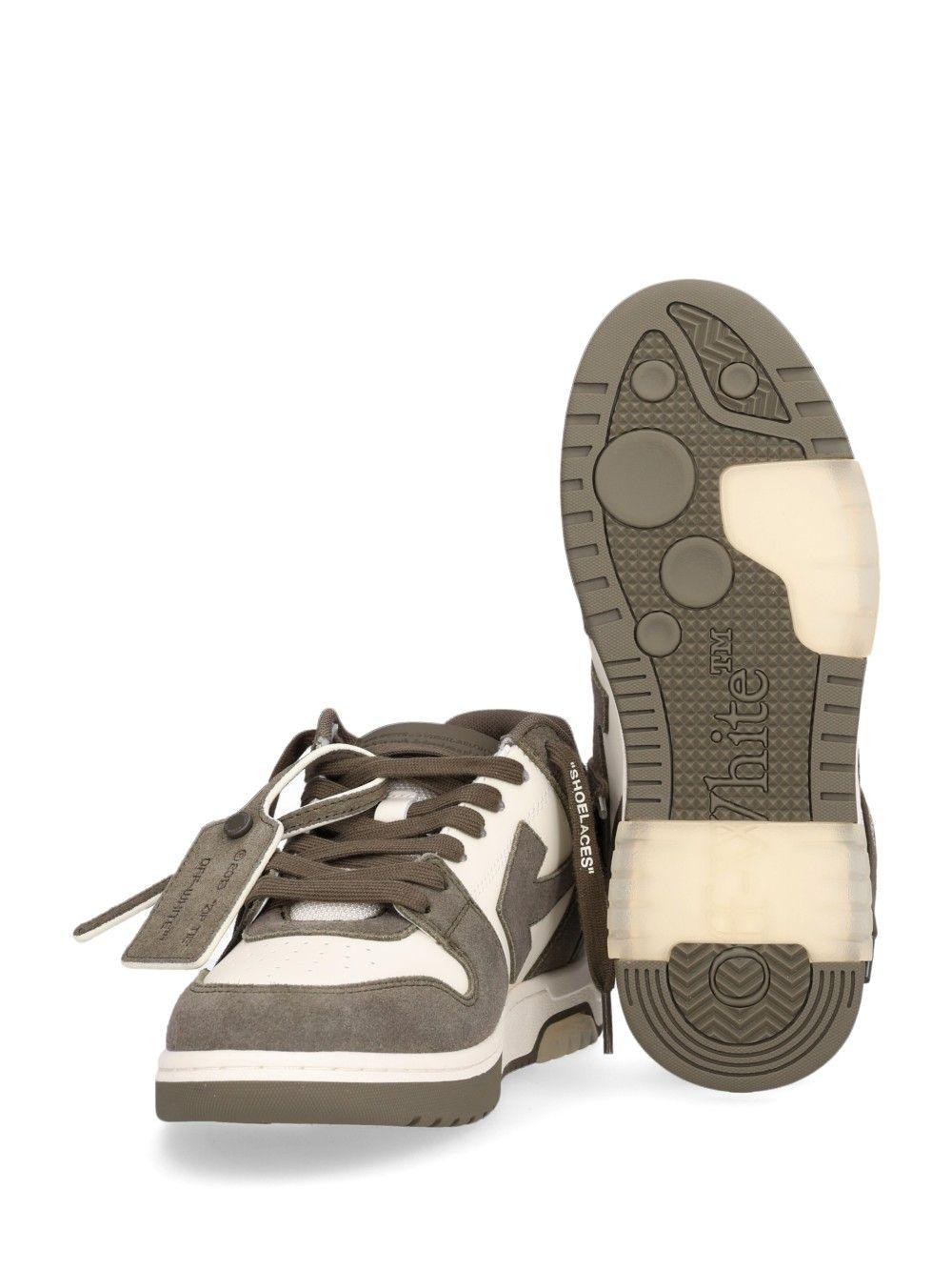 OFF WHITE Cream Green Leather Low-Top Sneakers