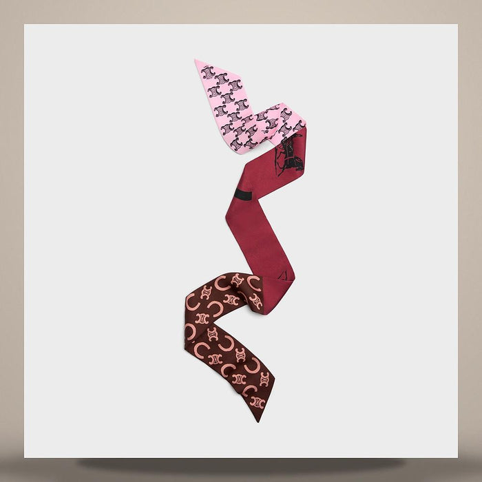 CELINE Bandana Cotton Scarf Lilac Burgundy