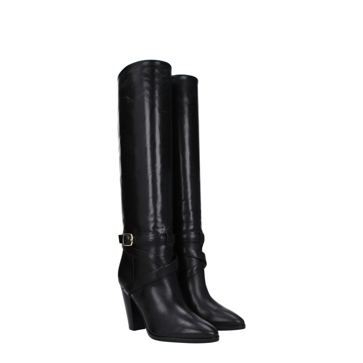 CELINE Black Leather Knee-High Boots