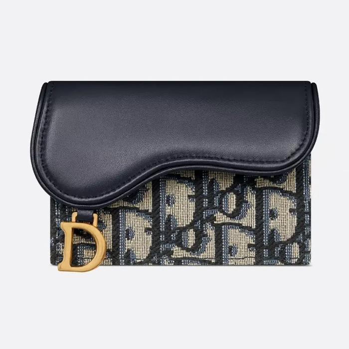 DIOR Saddle Bloom Blue Leather Card Holder Wallet S5611CNKO M928