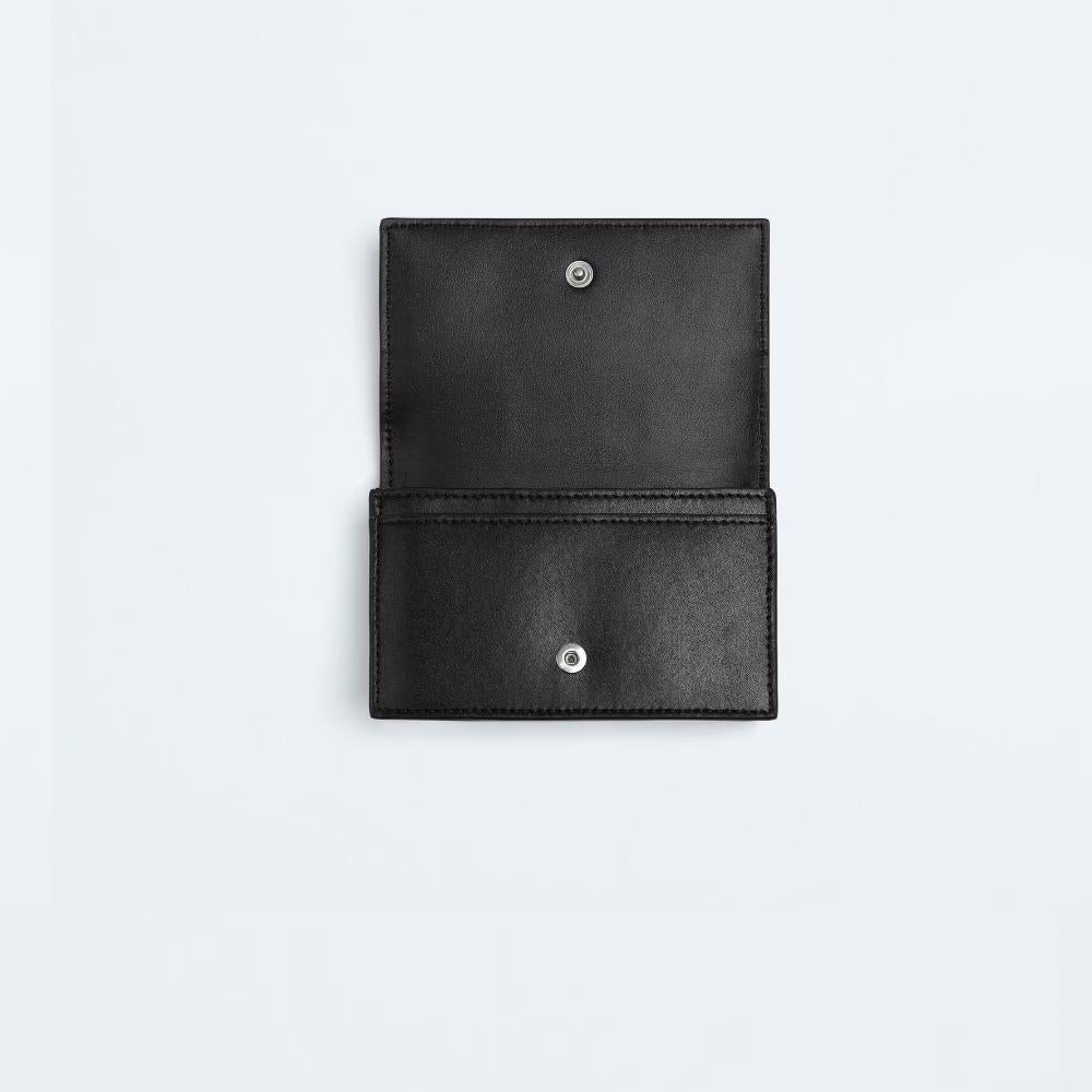 Bottega Veneta Cassette Card Case Black Leather Unisex Wallet