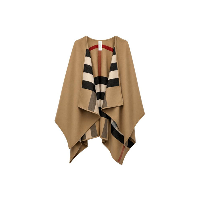 BURBERRY Reversible Solid Check Wool Cape Camel