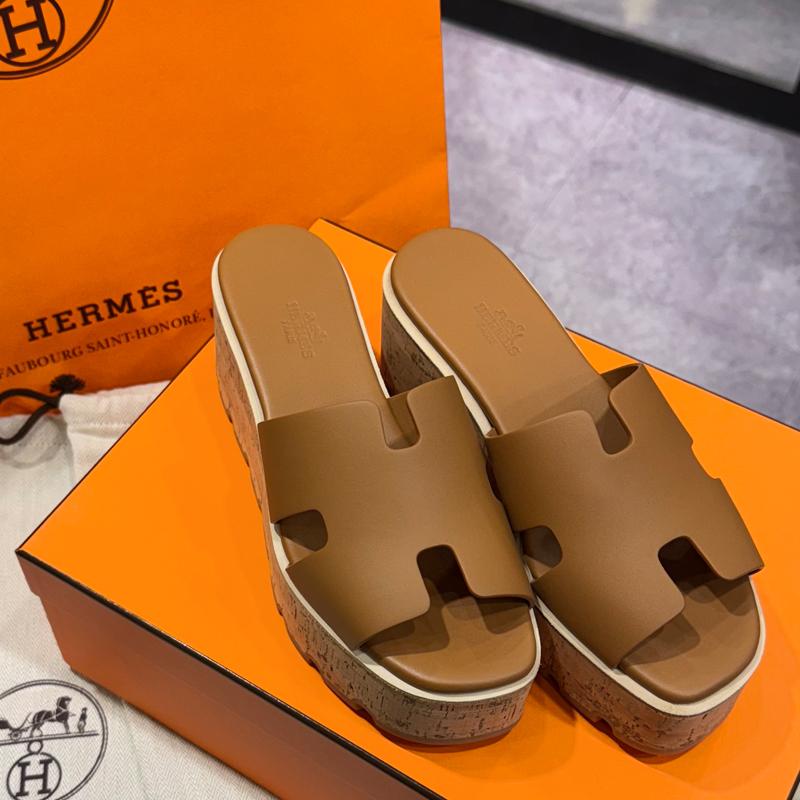 HERMES Brown Calfskin Wedge Heel Sandal for Women 30
