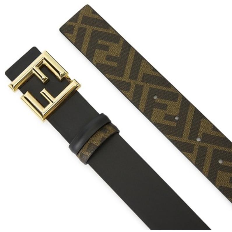 FENDI FF Logo Reversible Brown Leather Belt