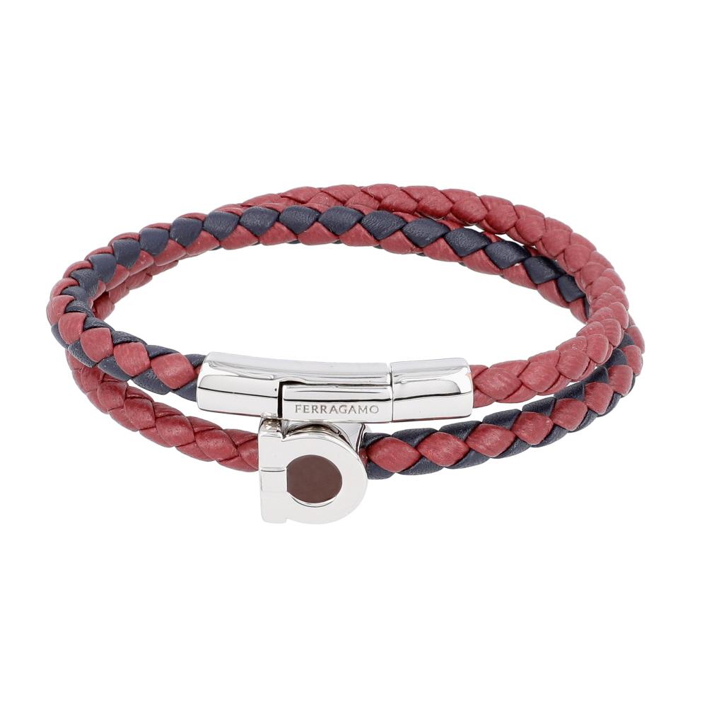 Ferragamo Gancini Two-Tone Braided Large Leather Men’s Bracelet 77 0404 0791271