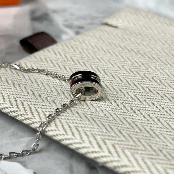 HERMES Mini Pop H Pendant Necklace Black Silver