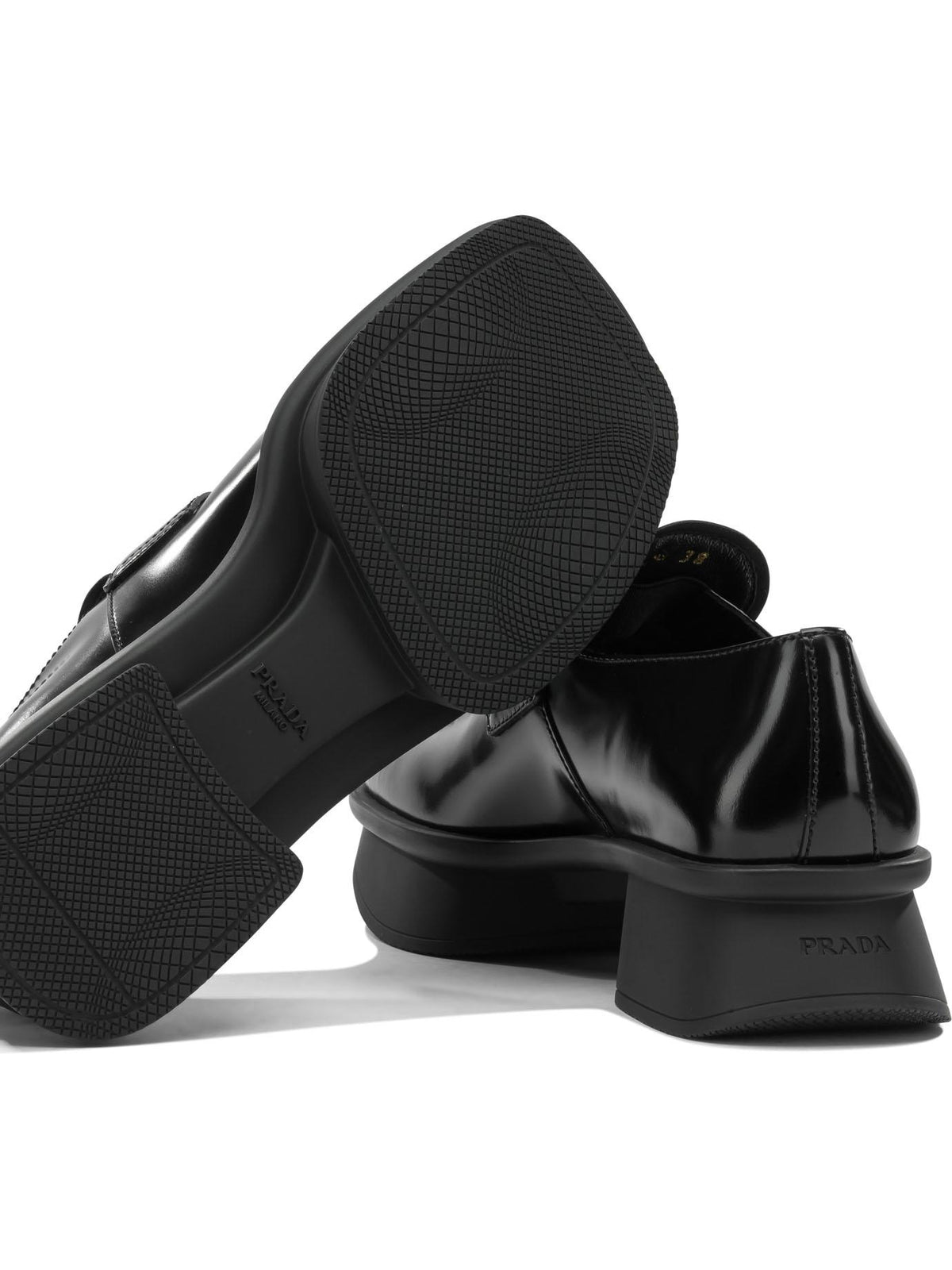 PRADA black leather loafer shoes for women