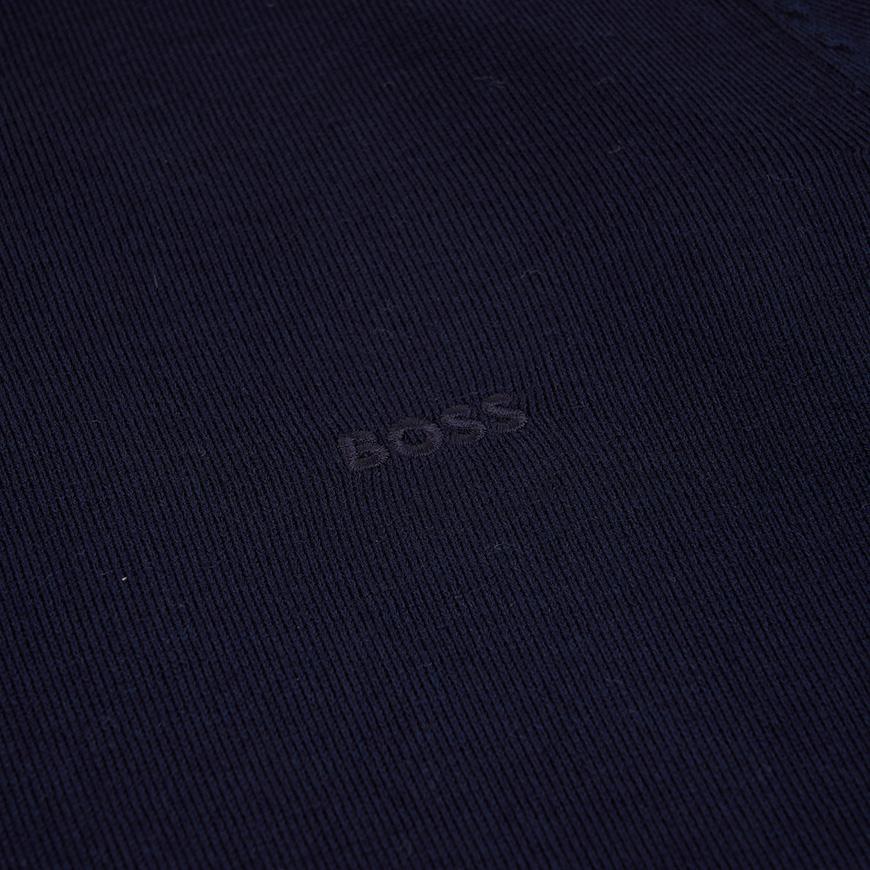 HUGO BOSS Men’s Zip-Up Cardigan with Embroidered Logo Navy Knit