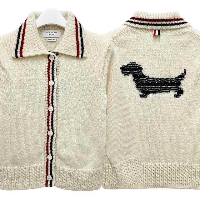 THOM BROWNE Donegal RWB Stripe Hector Pointelle Cardigan White