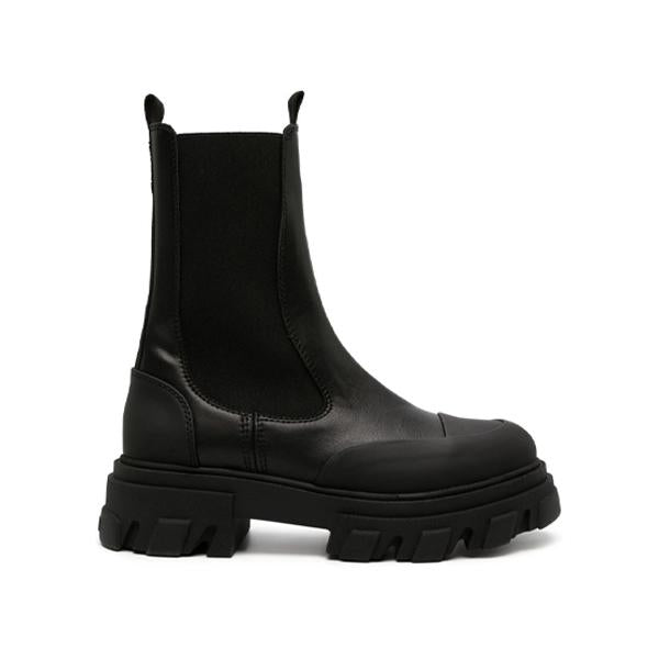 GANNI Black Leather Mid Chelsea Ankle Boots