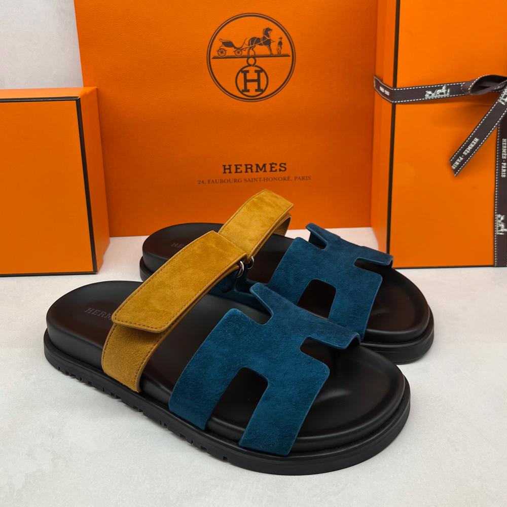 HERMES Women’s Chypre Suede Goatskin Two-Tone Sandals