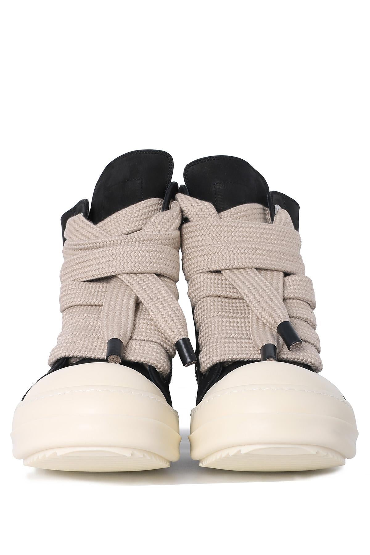 Rick Owens Black/Milk Nubuck Bull Leather Jumbo Lace High-Top Sneakers