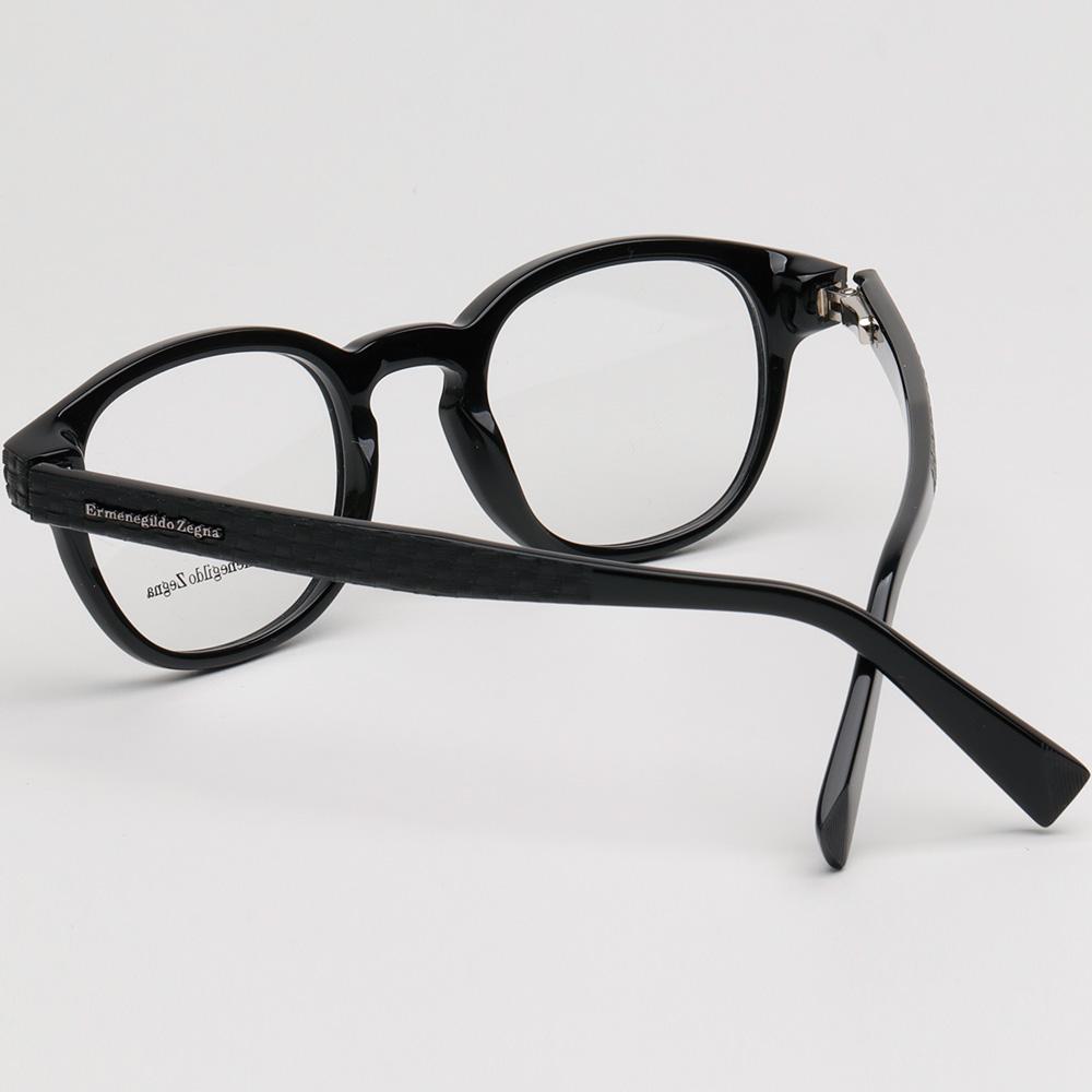 Zegna Black Acetate Rectangular Eyeglass Frames Unisex