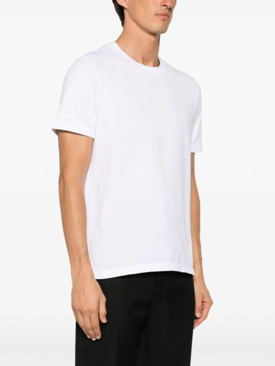 THOM BROWNE White Piqué Relaxed Fit T-Shirt with Center Back Stripe