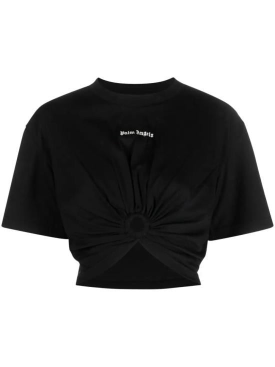 Palm Angels Short Sleeve T-Shirt Black Cotton Tee PWAA064 F23 JER 0011001
