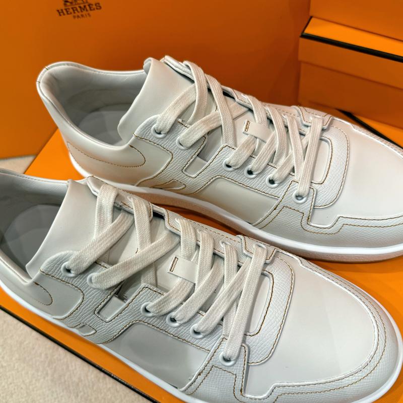 HERMES White Epsom Calfskin Join Low-Top Sneakers