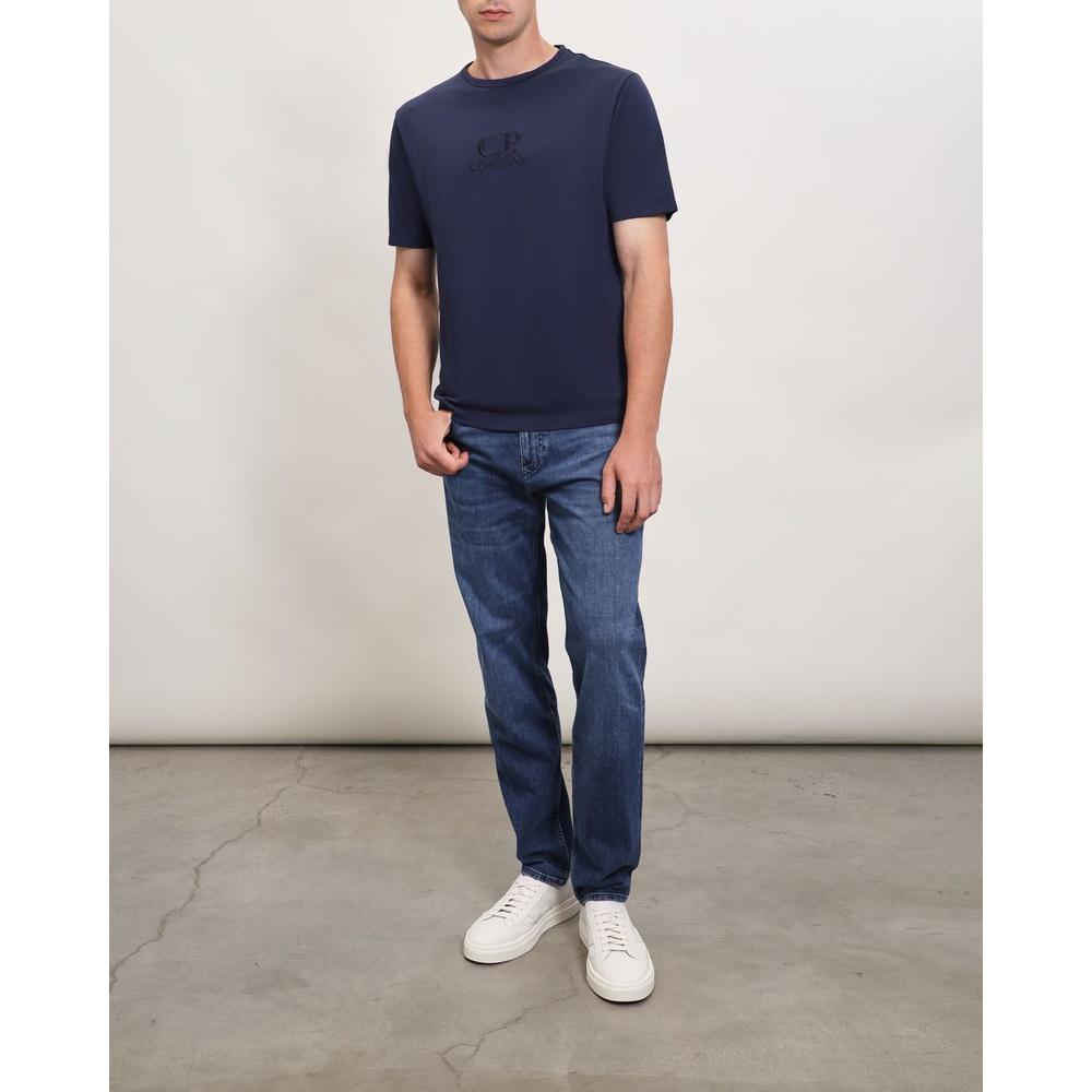 CP Company Logo Embroidered Men's Short Sleeve T-Shirt Navy Cotton