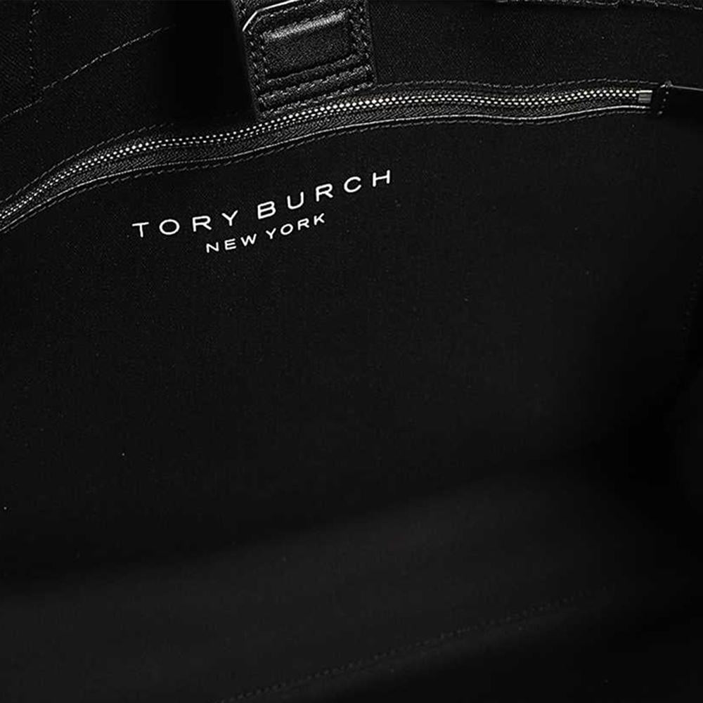 Tory Burch ELLA Logo Canvas Shopper Tote Bag Black