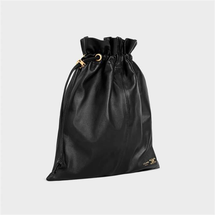 CELINE Small Crystal Pouch Lambskin Shoulder Bag Black