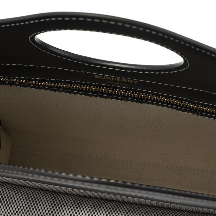 BURBERRY Black Tan Logo Mini Triton Pocket Tote Bag