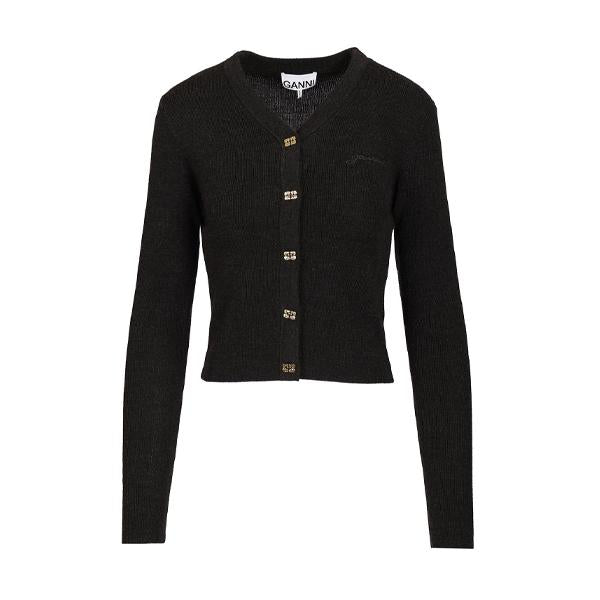 GANNI Mini Rib Merino Wool Cardigan