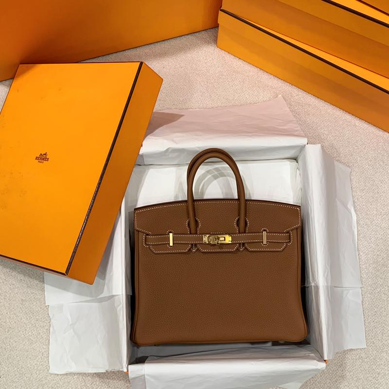 HERMES Birkin 25 Togo Leather Tote Bag Gold with Gold Hardware