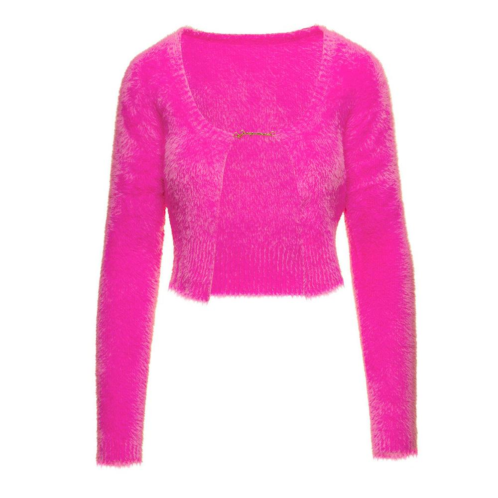 JACQUEMUS Gold Logo Fluffy Knit Cardigan Navy