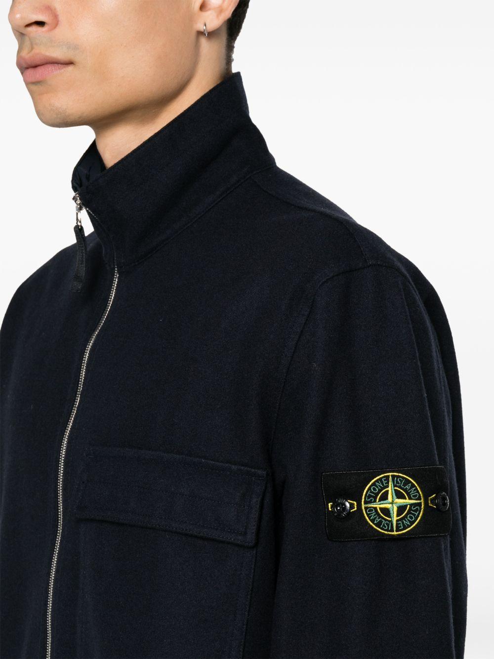 STONE ISLAND Black Wool Zip-Up Knit Sweater