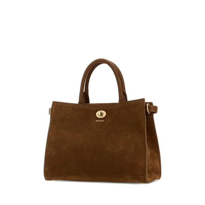 BURBERRY Cotswold Small Tote Bag Brown Leather Top Handle Handbag