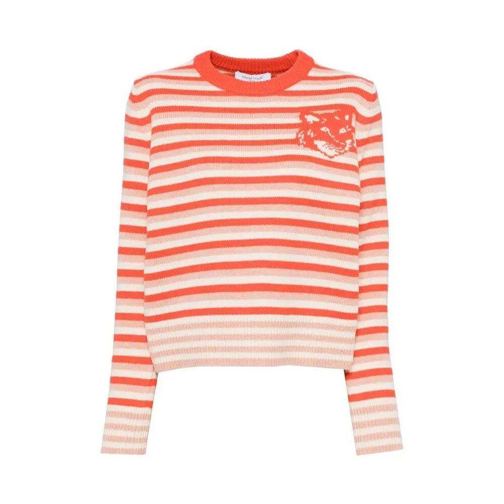 Maison Kitsune Fox Head Intarsia Wool Crewneck Sweater Women Blac NW00804 KM0329