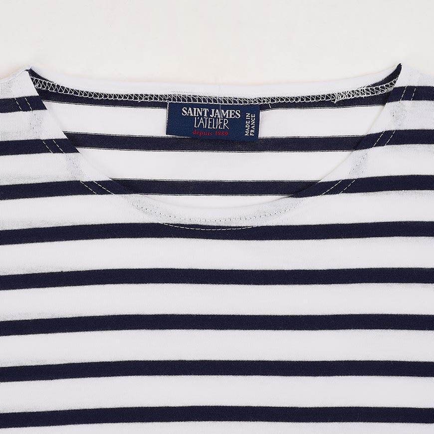Saint James Striped Cotton Boat Neck T-Shirt White/Navy Women