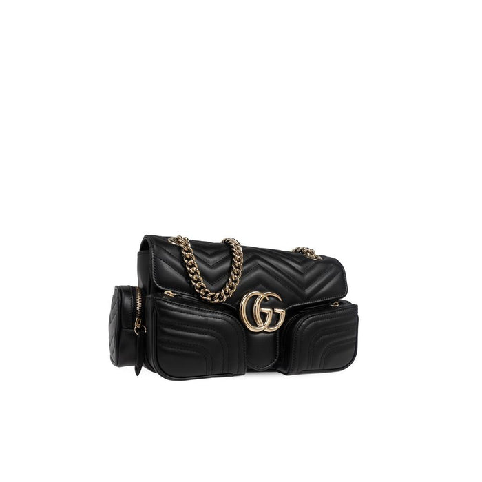 GUCCI GG Marmont Pocket Leather Shoulder Bag Black