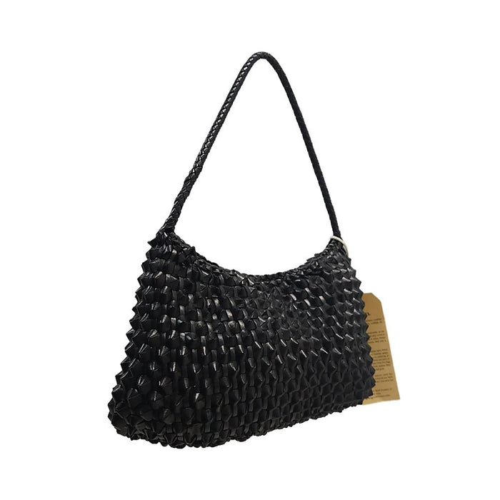 Dragon Diffusion Basil Cactus Woven Leather Tote Bag for Women 8975 BLACK