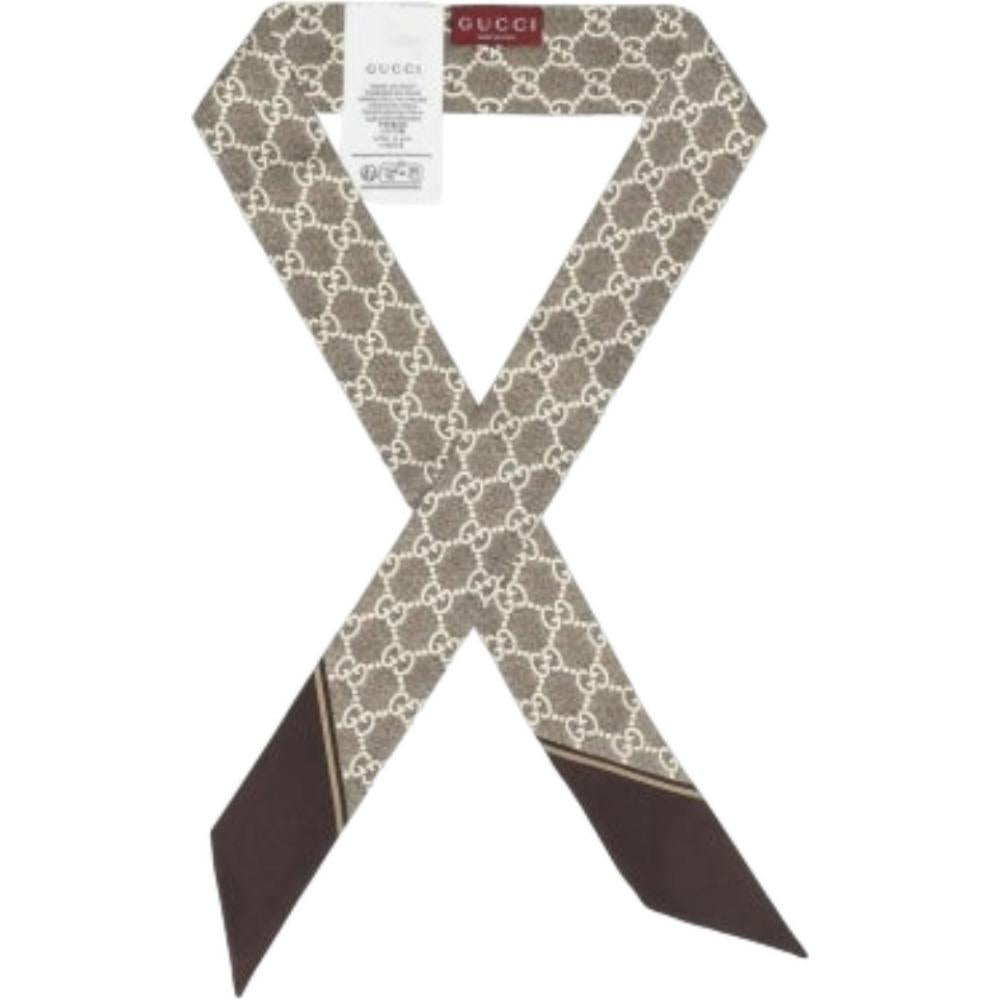 GUCCI Lame GG Skinny Silk Scarf Dark Brown