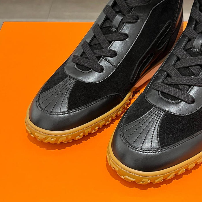 HERMES Black Suede Calfskin Lace-Up High-Top Sneakers
