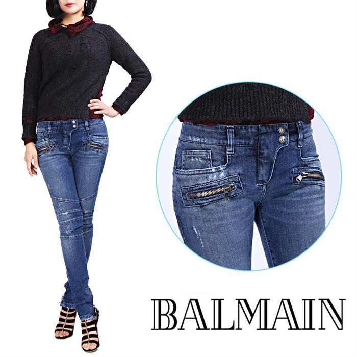 Balmain Women’s Blue Biker Denim Pants 5355 171N C3180