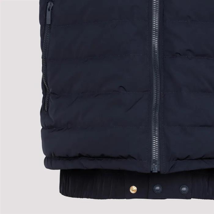 THOM BROWNE Navy Poly Twill 4-Bar Funnel Neck Down Vest FVD015X 07259 415