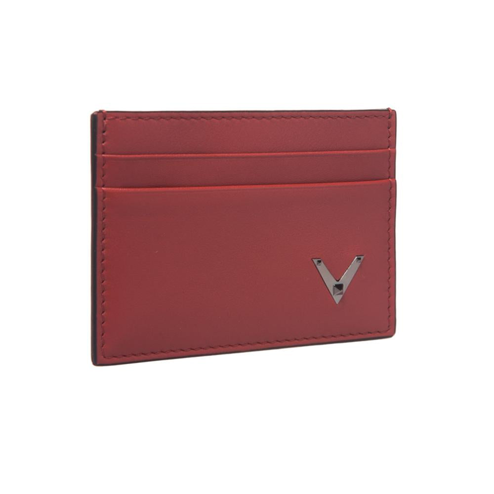 VALENTINO 15th Anniversary Logo Two-Tone Red Navy Leather Card Holder