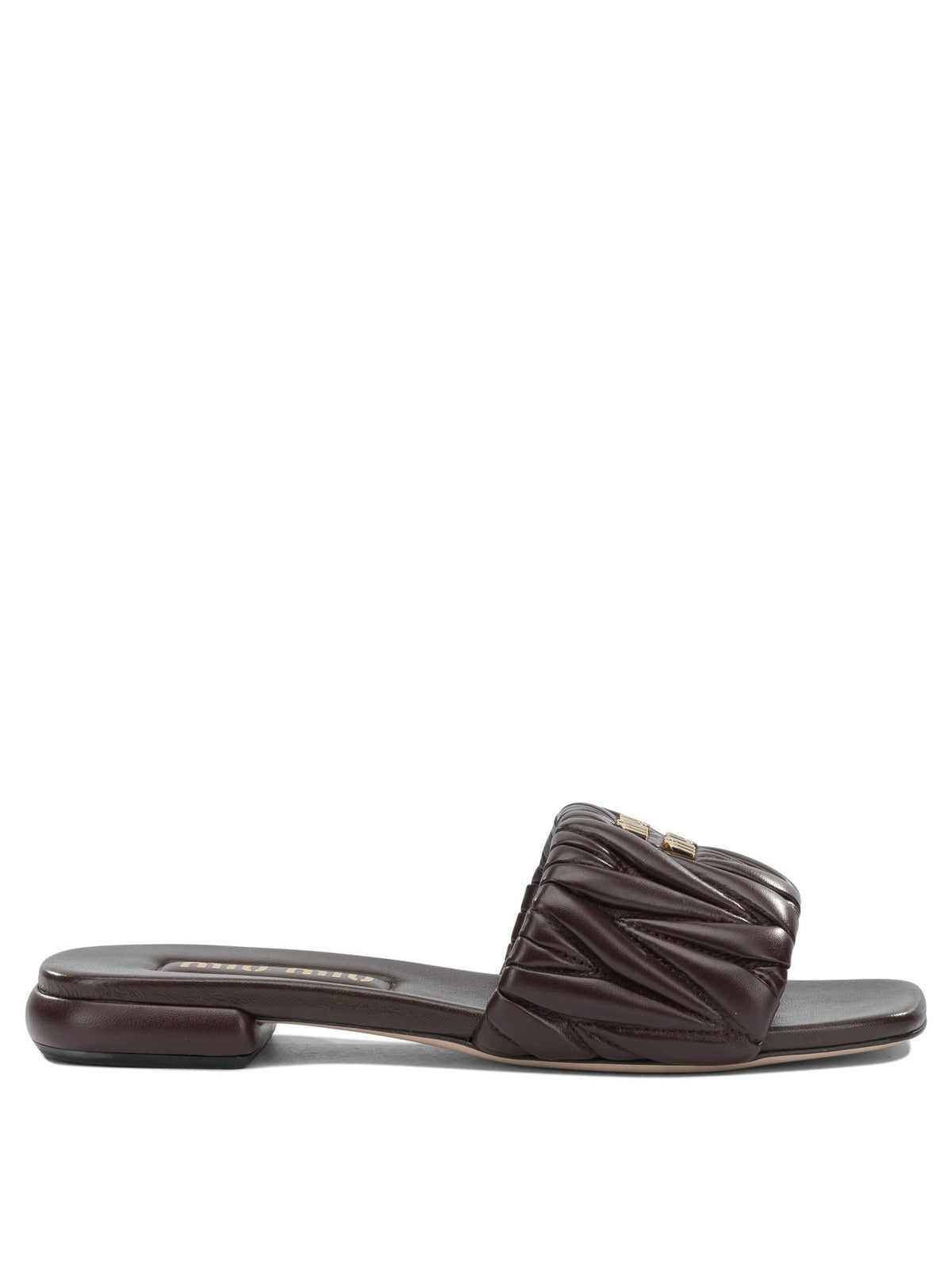 Miu Miu Nappa Leather Logo Slide Sandals Black Women’s Slippers