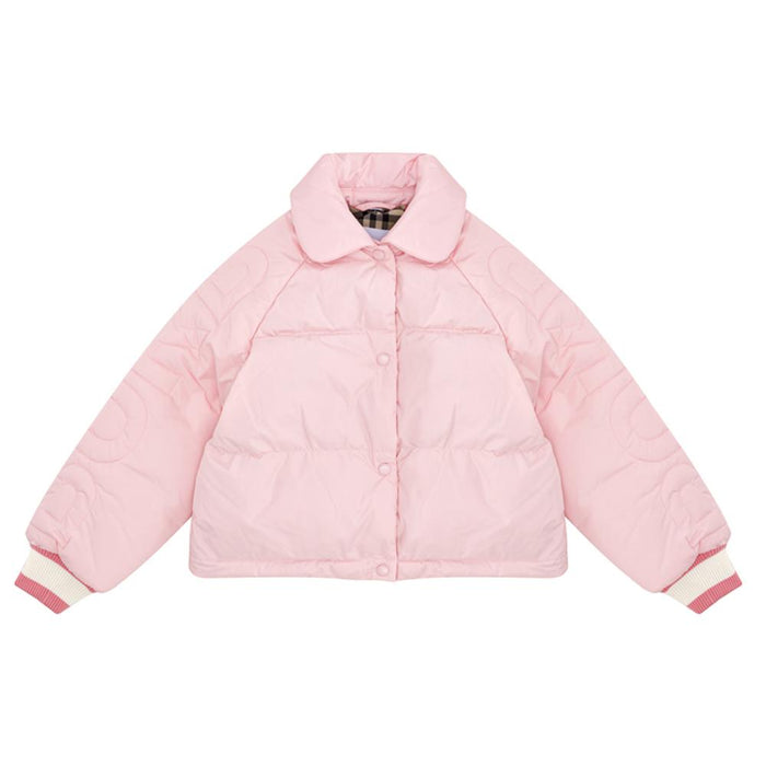 BURBERRY Light Pink Logo Quilted Down Jacket Women