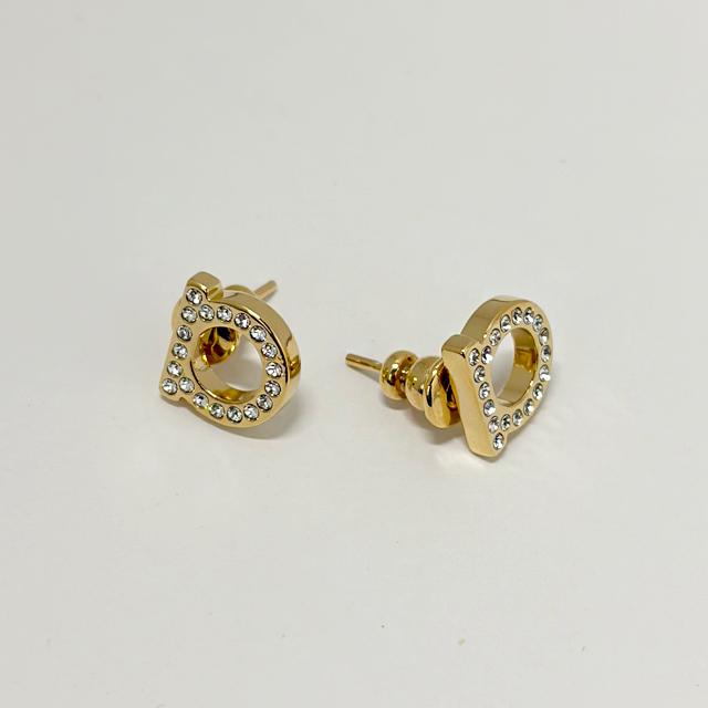 Ferragamo Gancini Crystal Earrings Gold-Tone