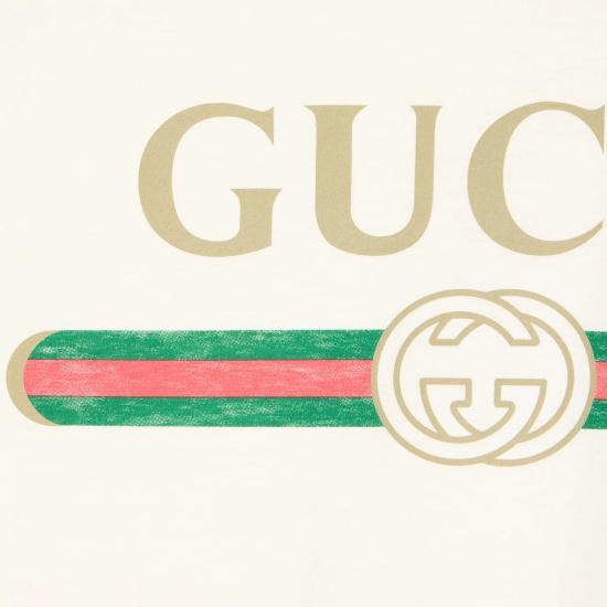 GUCCI Logo Print Cotton Jersey Silk T-Shirt White