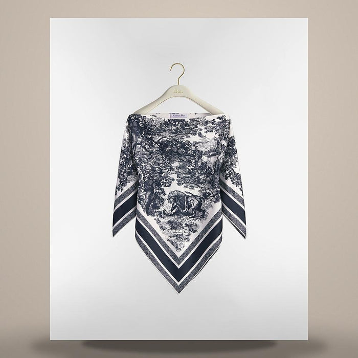 DIOR Toile de Jouy Sauvage Silk Twill Keyring Ecru Navy Blue